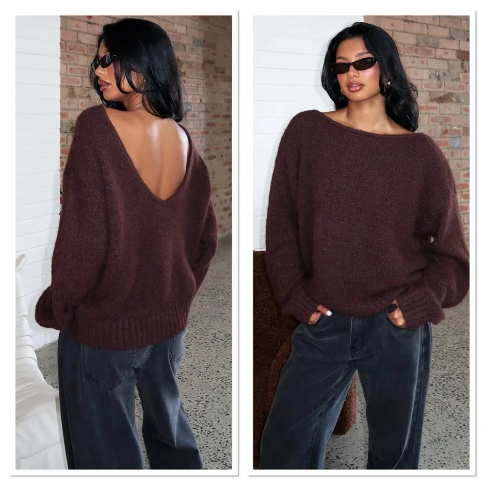 White Fox Boutique Softer Love Knit Sweater Chocolate S/M - Picture 1 of 11